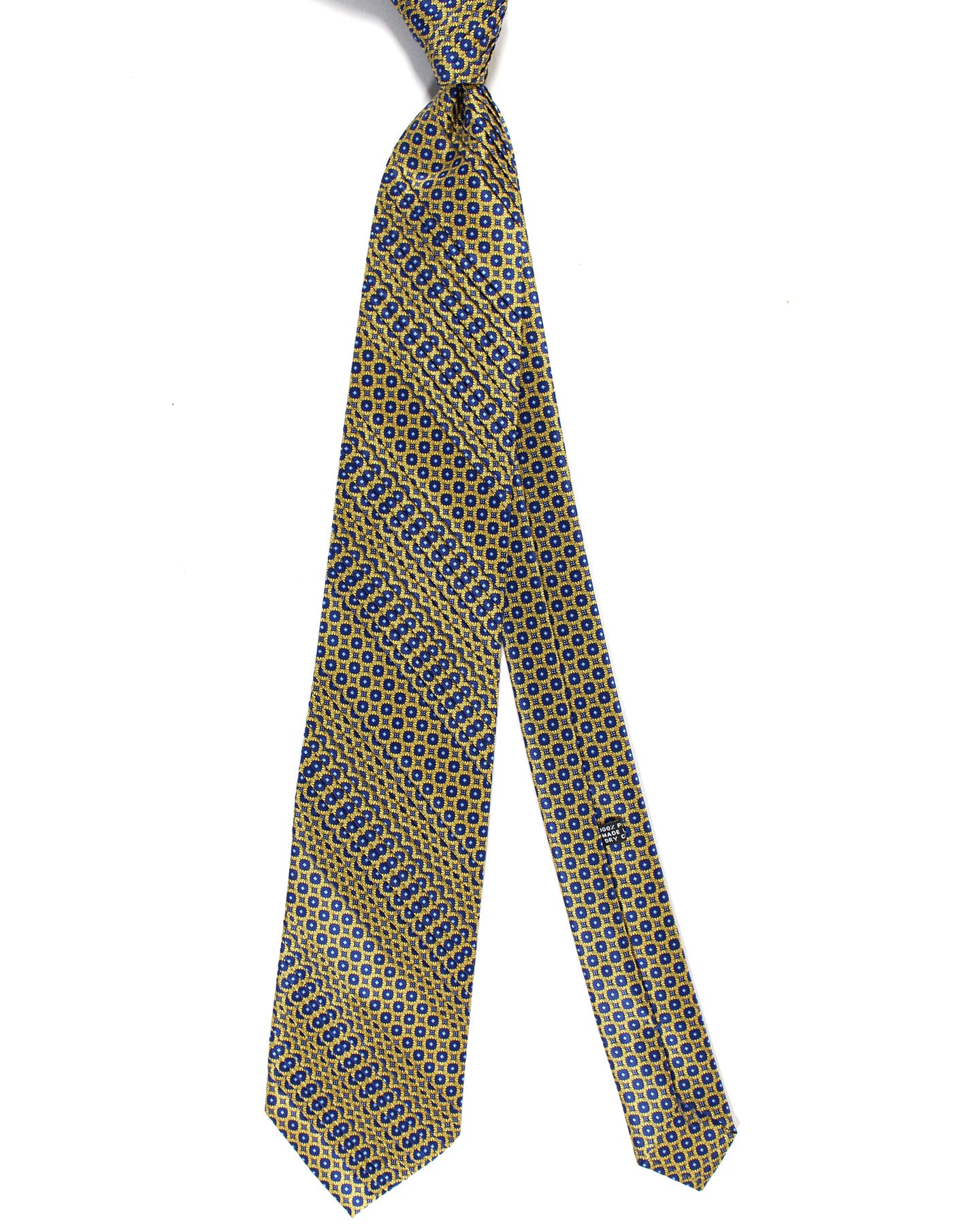 Stefano Ricci Tie Yellow Gold Navy Blue Geometric Design - Pleated Silk