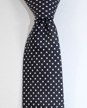 Ungaro Silk Tie Dark Blue Silver Dots - Narrow Cut Designer Necktie