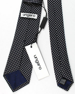 Ungaro Silk Tie Dark Blue Silver Dots - 