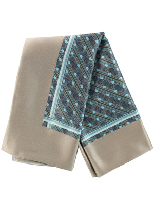 Zilli Silk Pocket Square Taupe Powder Blue Stripes Geometric Design 
