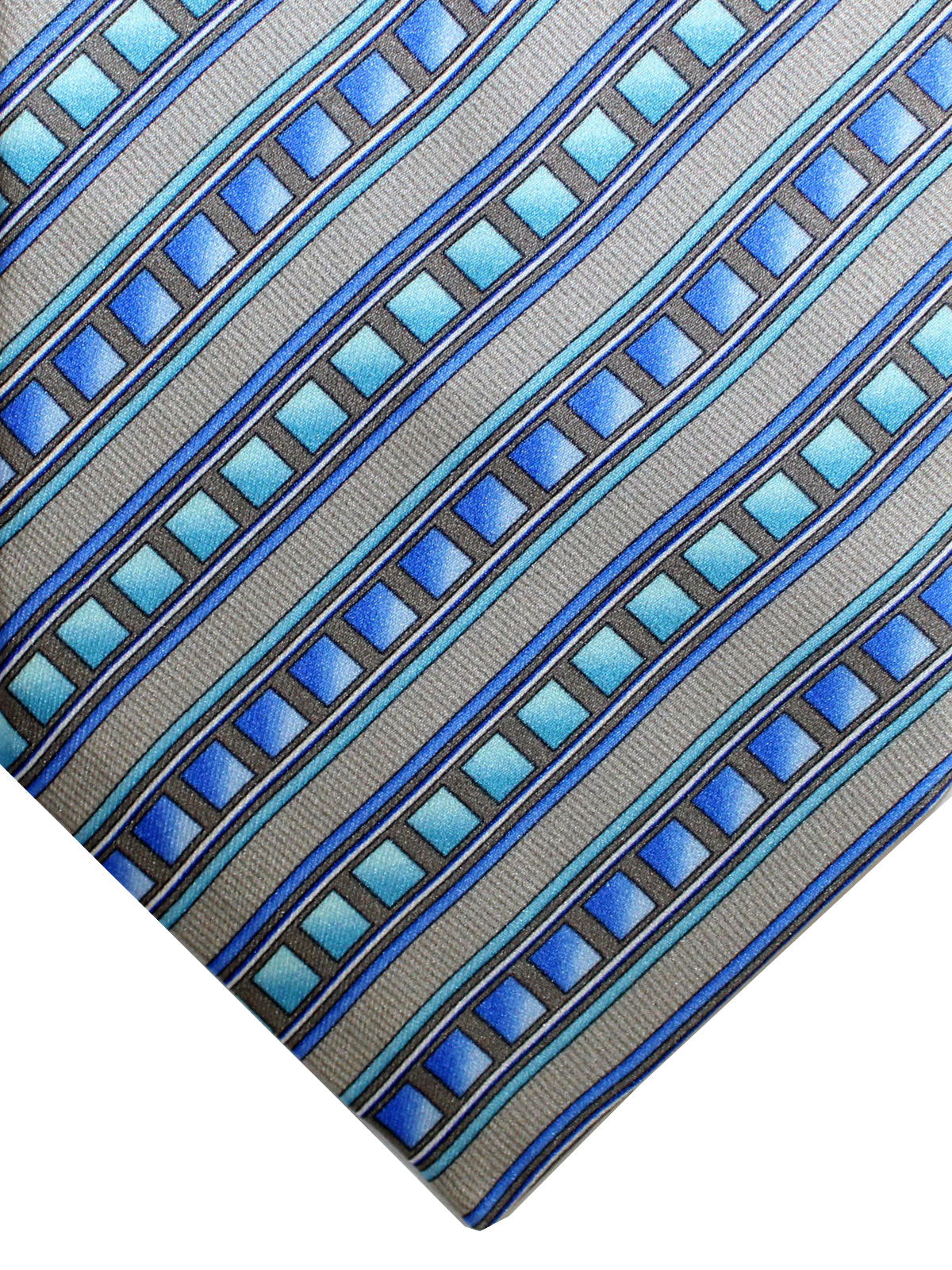 Zilli Necktie Gray Aqua Blue Stripes - Wide Necktie